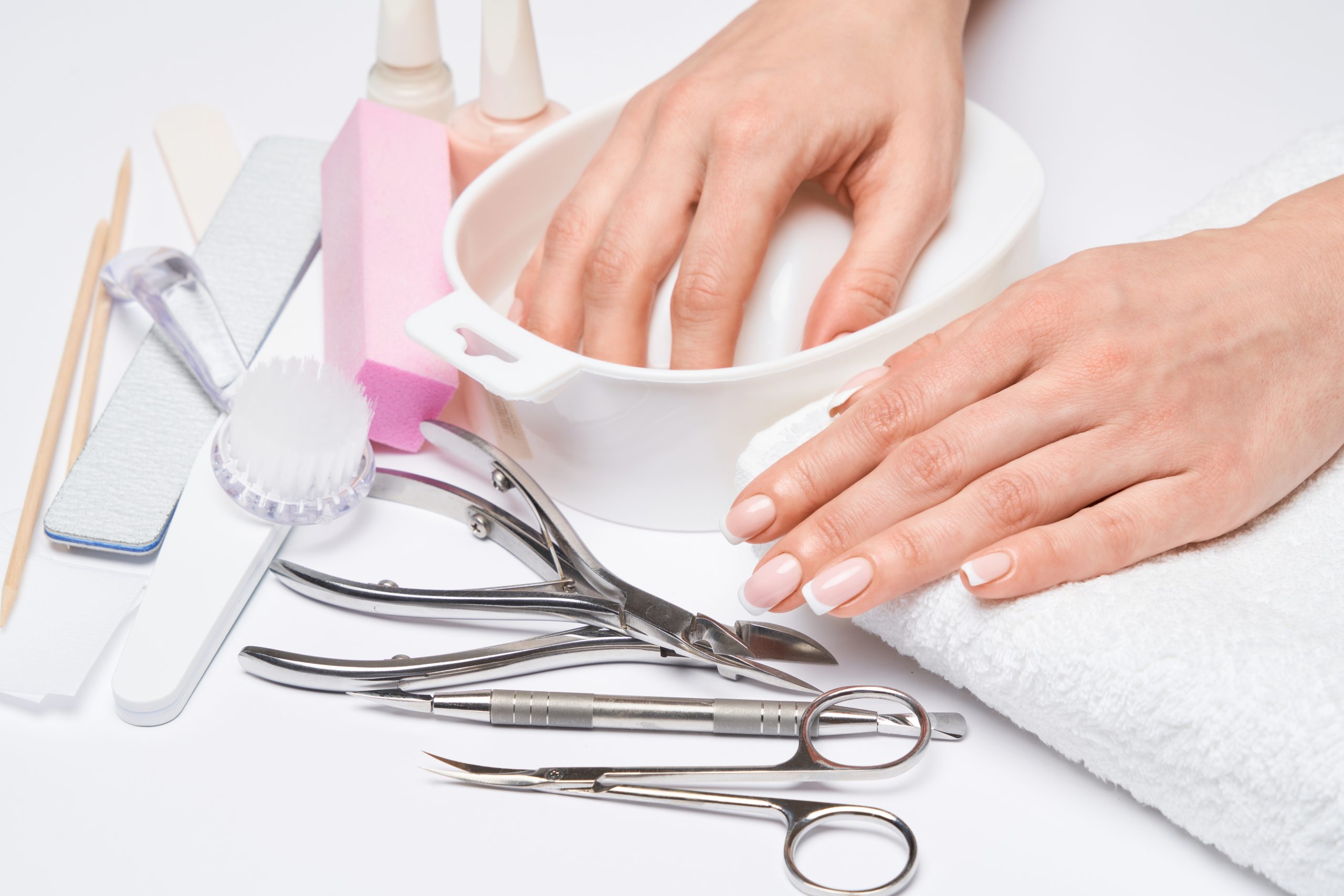 Professional tools and supplies organized for hygienic nail care