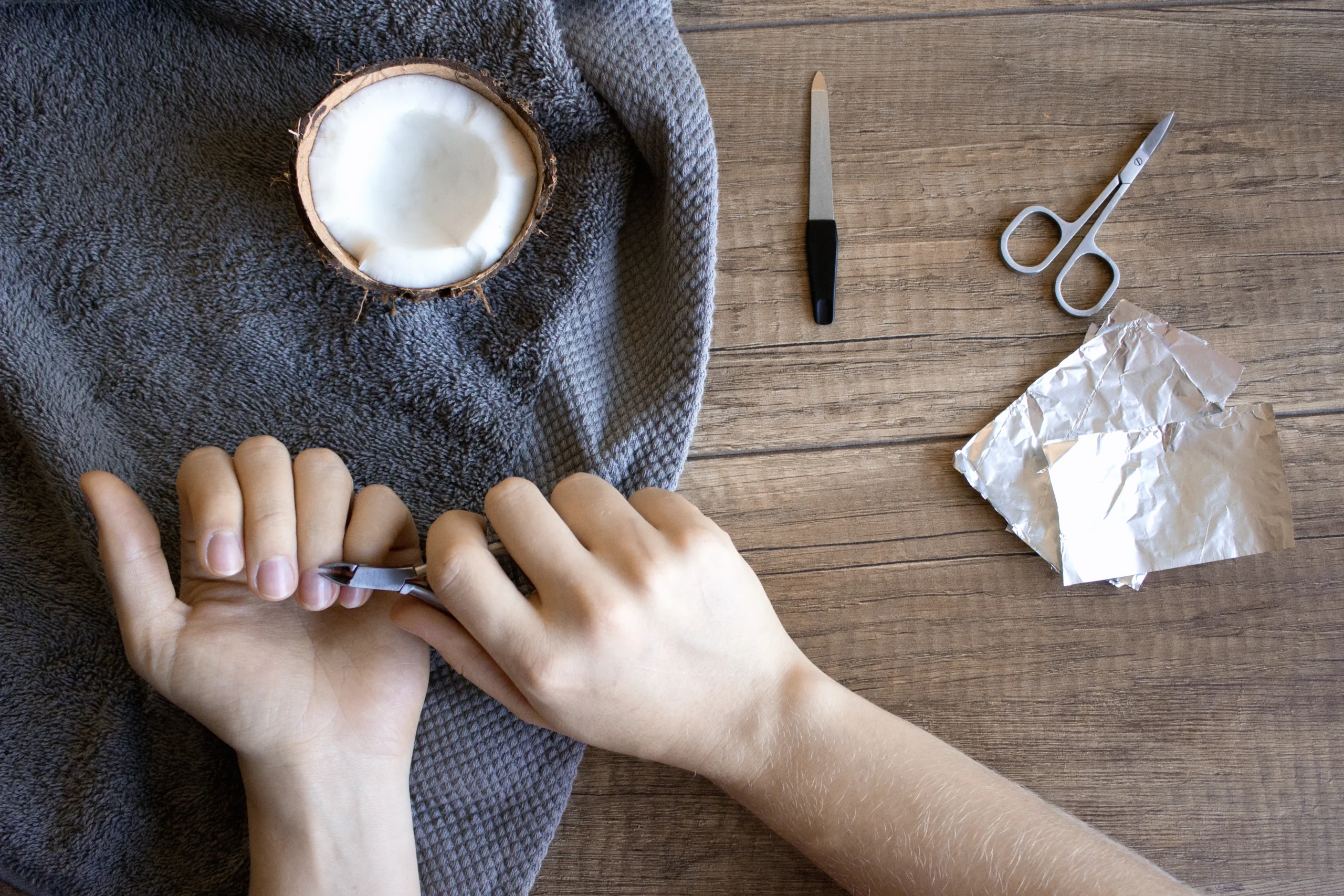 DIY natural nail care with cuticle grooming at home.