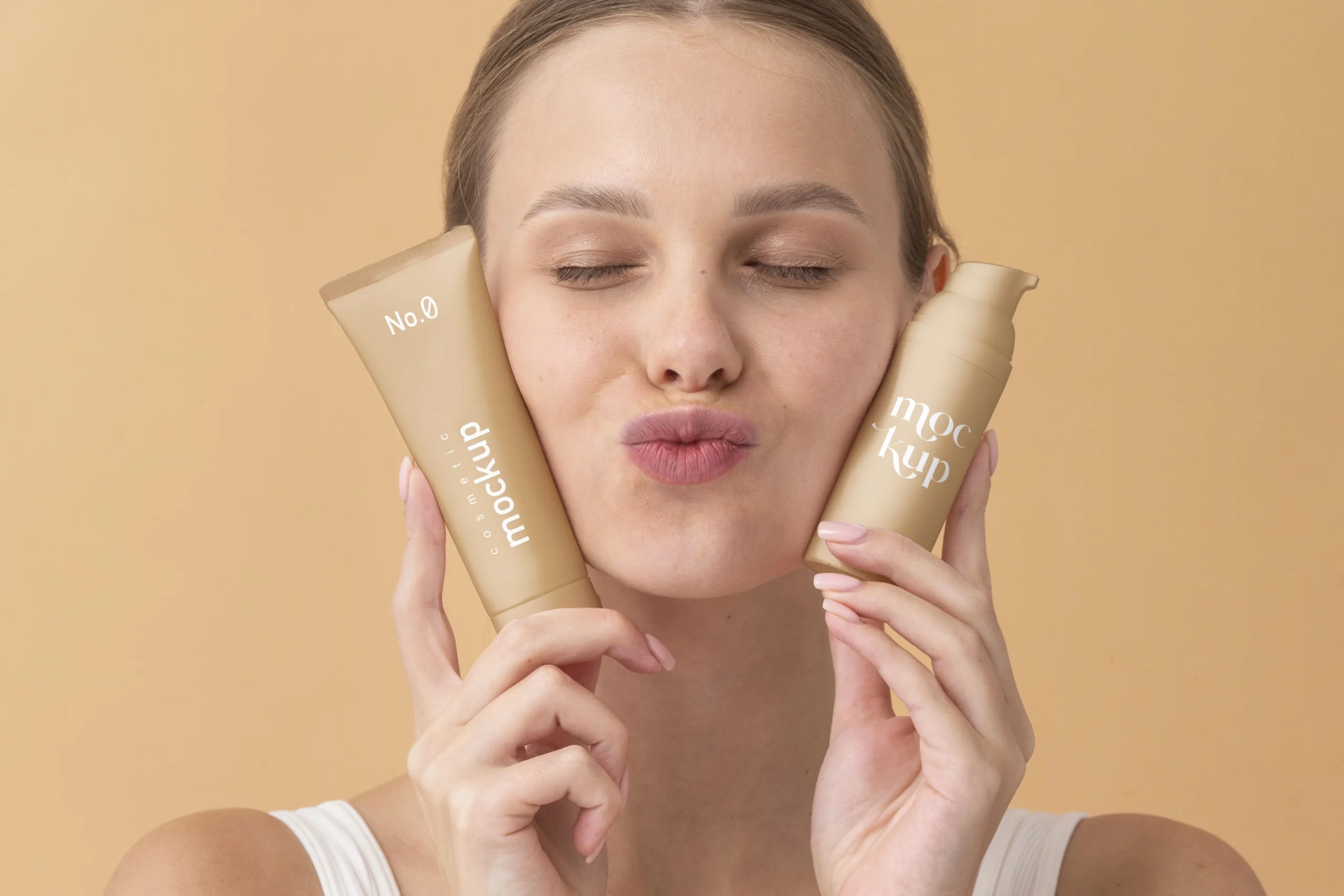 Woman prepping her skin with a base product