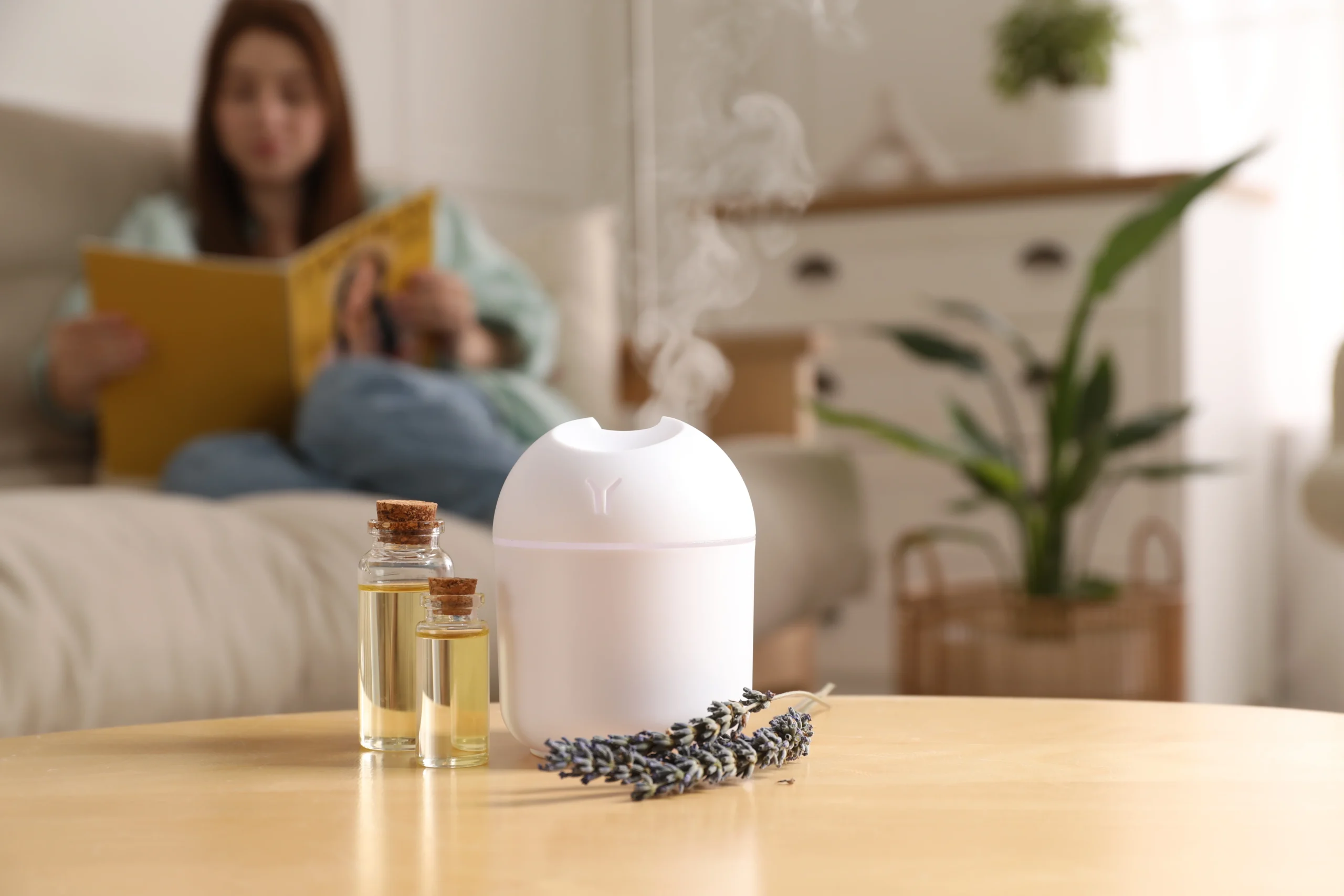 Aromatherapy diffuser releasing essential oils for relaxation and wellness.